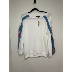 Suzanne Betro New with Tags Size Large Scoop Neck Dolman Sleeve Print Mix Top‎